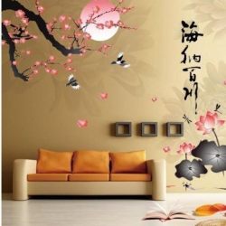 Generic All River Into the Sea Plum Blossom Lotus Flowers Removable Wall Sticker