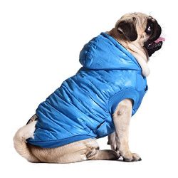 Kuoser outdoor Cotton Thickened Soft Fleece Lining Windproof Dog Vest Pet Winter Coat Warm Dog Apparel for Cold Weather Hoodies Dog Jacket for Small Medium dogs,Blue XXL