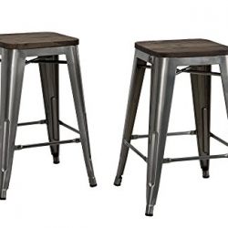 DHP Fusion Metal Backless Counter Stool with Wood Seat, Set of two, 24", Gun Metal
