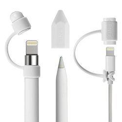 [3-Piece] Fintie for Apple Pencil Cap Holder / Nib Cover / Lightning Cable Adapter Tether for Apple iPad Pro / iPad 2018 (6th Generation) Pencil, White