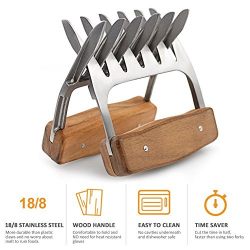 Metal Meat Claws - Stainless Steel Shredding Forks with Wooden Handles for Pork, Chicken & Brisket