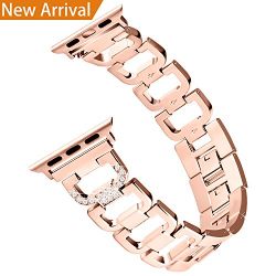 Bling Bands for Apple Watch Band 38mm for Women Men, Hotodeal Metal Replacement Strap for Iwatch Wristband Sport Replacement for Apple Watch, Series 3/ 2/ 1, Nike+, Sport, Edition, Rose Gold
