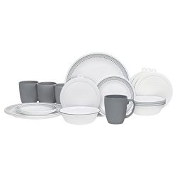 Corelle 20 Piece Livingware Dinnerware Set with Storage, Mystic Gray, Service for 4