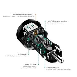 AUKEY Car Charger with 31.5W Output, Quick Charge 3.0 & 5V/2.4A Ports for Samsung Galaxy Note8 / S9, iPhone X / 8 / Plus and More | Qualcomm Certified