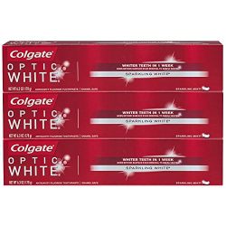Colgate Optic White Whitening Toothpaste, Sparkling Mint - 6.3 ounce (3 Pack)