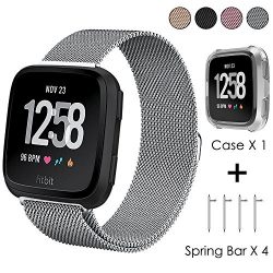 Fitbit Versa Bands for Women Men Small Large, CAVN Milanese Loop Stainless Steel Replacement Quick Release Watch Band Bracelet Strap with Unique Magnet Lock Accessories Wristbands for Fitbit Versa