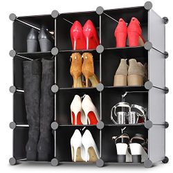 Miusco 10-Cube DIY Storage Cube Organizer 3 tier Plastic Closet Shelf Shoe Cabinet Black
