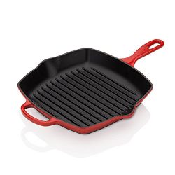 Le Creuset Cast Iron Signature Square Skillet Grill, 10 1/4", Cerise