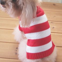 Turtleneck Stripes Pet Clothes Dog Wool Classic Sweaters (Red &White Stripe, L)