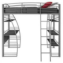 DHP Studio Loft Bunk Bed Over Desk and Bookcase with Metal Frame, Twin, Gray