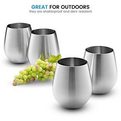 Stainless Steel Wine Glasses - Set of 4 Large & Elegant 18 Oz. Premium Grade