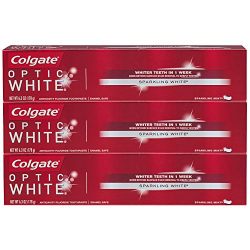 Colgate Optic White Whitening Toothpaste, Sparkling Mint - 6.3 ounce (3 Pack)