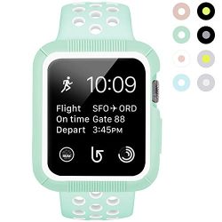 BRG for Apple Watch Case with Band, Shock-proof and Shatter-resistant Protective Case with Silicone Sport iWatch Band for Apple Watch Series 3/2/1 Nike+ Sport Edition 38mm S/M, Mint Green/White