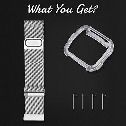 Fitbit Versa Bands for Women Men Small Large, CAVN Milanese Loop Stainless Steel Replacement Quick Release Watch Band Bracelet Strap with Unique Magnet Lock Accessories Wristbands for Fitbit Versa