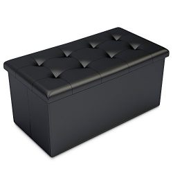 Black Faux Leather Ottoman Storage Bench - Great as a Double Seat or a Footstool, Coffee Table, Kids Toy Chest Trunk