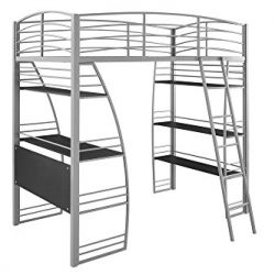 DHP Studio Loft Bunk Bed Over Desk and Bookcase with Metal Frame, Twin, Gray