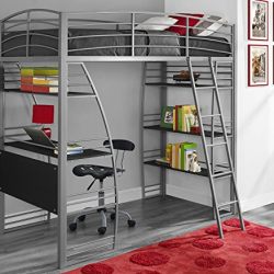 DHP Studio Loft Bunk Bed Over Desk and Bookcase with Metal Frame, Twin, Gray