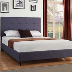 Home Life Cloth Charcoal Blue Linen 47" Tall Headboard Platform Bed with Slats King