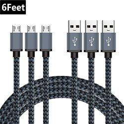 BeneStellar Micro USB Cable 3-Pack 6ft / 1.8m, Premium Nylon Braided USB 2.0A Male to Micro B Charging Charger for Samsung, LG, Motorola, HTC, Sony, PS4, Nokia, Android Devices and More (Black)