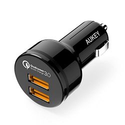 AUKEY Car Charger with Quick Charge 3.0, 39W Dual Ports for Samsung Galaxy Note8 / S9 / S8 / S8+, LG G6 / V30, HTC 10 and More | Qualcomm Certified