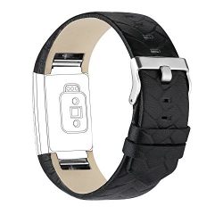 For Fitbit Charge 2 Bands, Genuine Leather Replacement Bands for Fitbit Charge 2 Weave Black