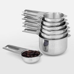 Measuring Cups Set of 7 with 1/8 Cup Coffee Scoop, 1Easylife Stainless Steel Metal Measuring Cup