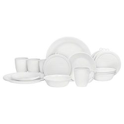 Corelle 20 Piece Livingware Dinnerware Set with Storage,Winter Frost White, Service for 4