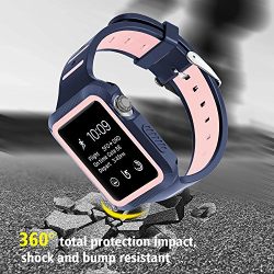 BRG for Apple Watch Band with Case, Shock-proof and Shatter-resistant Protective Case with Silicone Sport iWatch Band for Apple Watch Series 3/2/1 Nike+ Sport Edition 38mm (Midnight Blue/Vintage Rose)