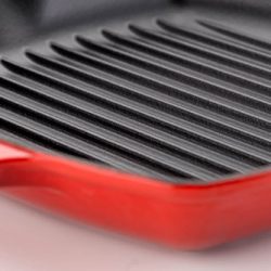 Le Creuset Cast Iron Signature Square Skillet Grill, 10 1/4", Cerise