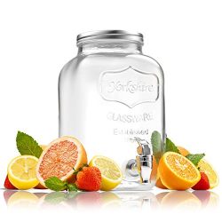 FineDine Glass Beverage Dispenser Mason Jar with Leak Proof Spigot, 1 Gallon