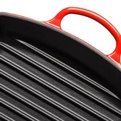 Le Creuset Cast Iron Signature Square Skillet Grill, 10 1/4", Cerise