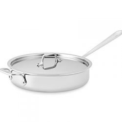 All-Clad Stainless Steel Tri-Ply Bonded Dishwasher Safe 3-Quart Saute Pan with Lid, Silver