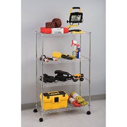 Seville Classics 4-Tier UltraZinc Steel Wire Shelving /w Wheels, 14" D x 30" W x 48" H