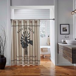 VHC Brands Farmhouse Bath-Sawyer Mill Tan Shower Curtain, One Size