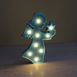 DELICORE Marquee LED Lighted Angel Sign Figurine for table Wall Decor Battery Operated (Blue)