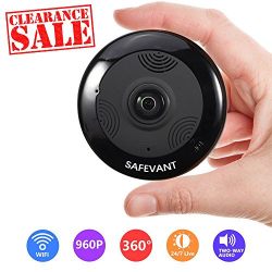 SAFEVANT Wireless Security Camera, HD Multifunctional Fisheye Panoramic Camera 360 Degree Wifi IP Camera with Two Way Audio Night Vision and 3D View