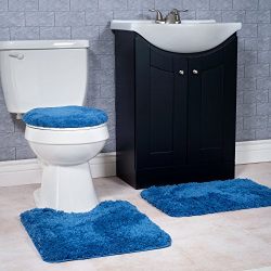 Lavish Home 3-Piece Super Plush Non-Slip Bath Mat Rug Set, Blue