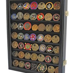 Lockable Military Challenge Coin Casino Chip Display Case Cabinet Rack Shadow Box, COIN26-BLA