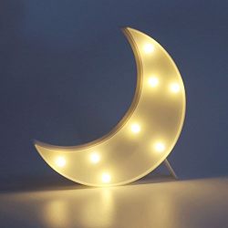 DELICORE Decorative LED Crescent Moon Marquee Sign - MOON Marquee Letters LED Lights - Nursery Night Lamp GIFT for Children (White)