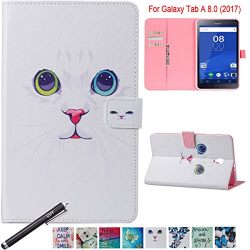 Galaxy Tab A 8.0 2017 Case, Newshine Slim Standing Cover Auto Sleep/Wake Folio Case for 8.0 inch Samsung Galaxy Tab A (2017 Release, T380/ T385), NOT FIT 2015 Tab A 8.0 - White Cat