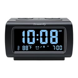 DreamSky Decent Alarm Clock Radio with FM Radio, USB Port for Charging, 1.2 " Blue Digit Display with Dimmer , Temperature Display, Snooze, Adjustable Alarm Volume , Sleep Timer.