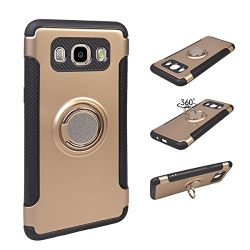 MEIRISHUN Slim Fit Layer Hybrid 2 in 1 Armor Rugged Defender with Ring Holder Kickstand Drop Protection Soft Rubber Bumper Case for Samsung Galaxy J5 (2016) - Golden