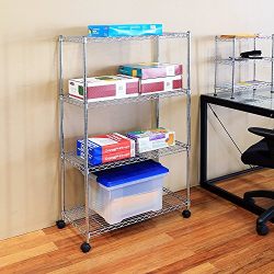 Seville Classics 4-Tier UltraZinc Steel Wire Shelving /w Wheels, 14" D x 30" W x 48" H