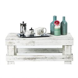 del Hutson Designs - Rustic Barnwood Coffee Table, USA Handmade Reclaimed Wood (White)