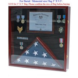 LARGE Memorial Flag Display Case Military Shadow Box Cabinet for Burial/Memorial 5'X9.5' Flag, Solid Wood, FC29-MA