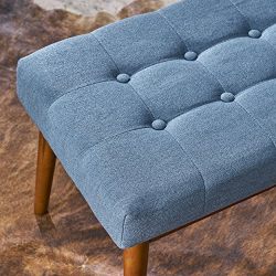 Floral Mid Century Tufted Blue Fabric Ottoman
