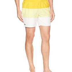 Lacoste Men's Nylon Color Block Mid Length, Solstice Yellow/Yellow/White, XL