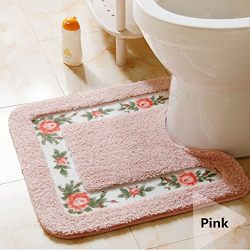 Ukeler Non-skid Floral Rose Bathroom Contour Rugs, Set of 2 Soft Shaggy Non Slip