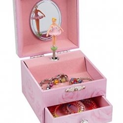 JewelKeeper Musical Jewelry Box, Pink Rose Design with Pullout Drawer, Swan Lake Tune