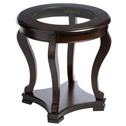 Contemporary Espresso Wood Tempered Glass Top End Side Table with Curved Legs and Bottom Shelf - Includes Modhaus Living Pen